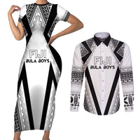 Custom Bula Fiji Football Couples Matching Short Sleeve Bodycon Dress and Long Sleeve Button Shirt Go Champions LT05 White - Polynesian Pride