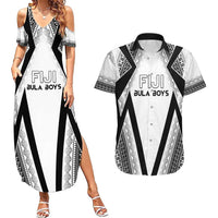 Custom Bula Fiji Football Couples Matching Summer Maxi Dress and Hawaiian Shirt Go Champions LT05 White - Polynesian Pride