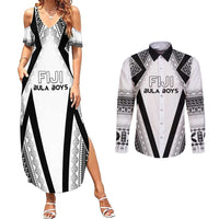 Custom Bula Fiji Football Couples Matching Summer Maxi Dress and Long Sleeve Button Shirt Go Champions LT05 White - Polynesian Pride
