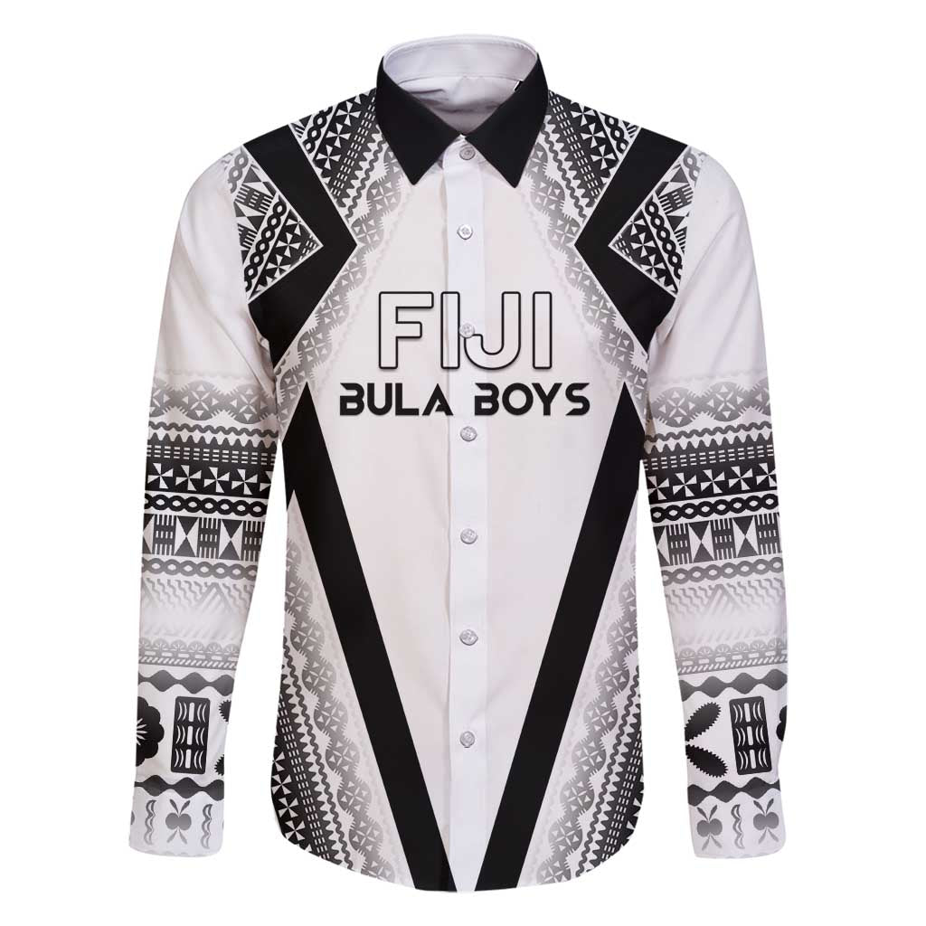 Custom Bula Fiji Football Family Matching Off Shoulder Short Dress and Hawaiian Shirt Go Champions LT05 Dad's Shirt - Long Sleeve White - Polynesian Pride
