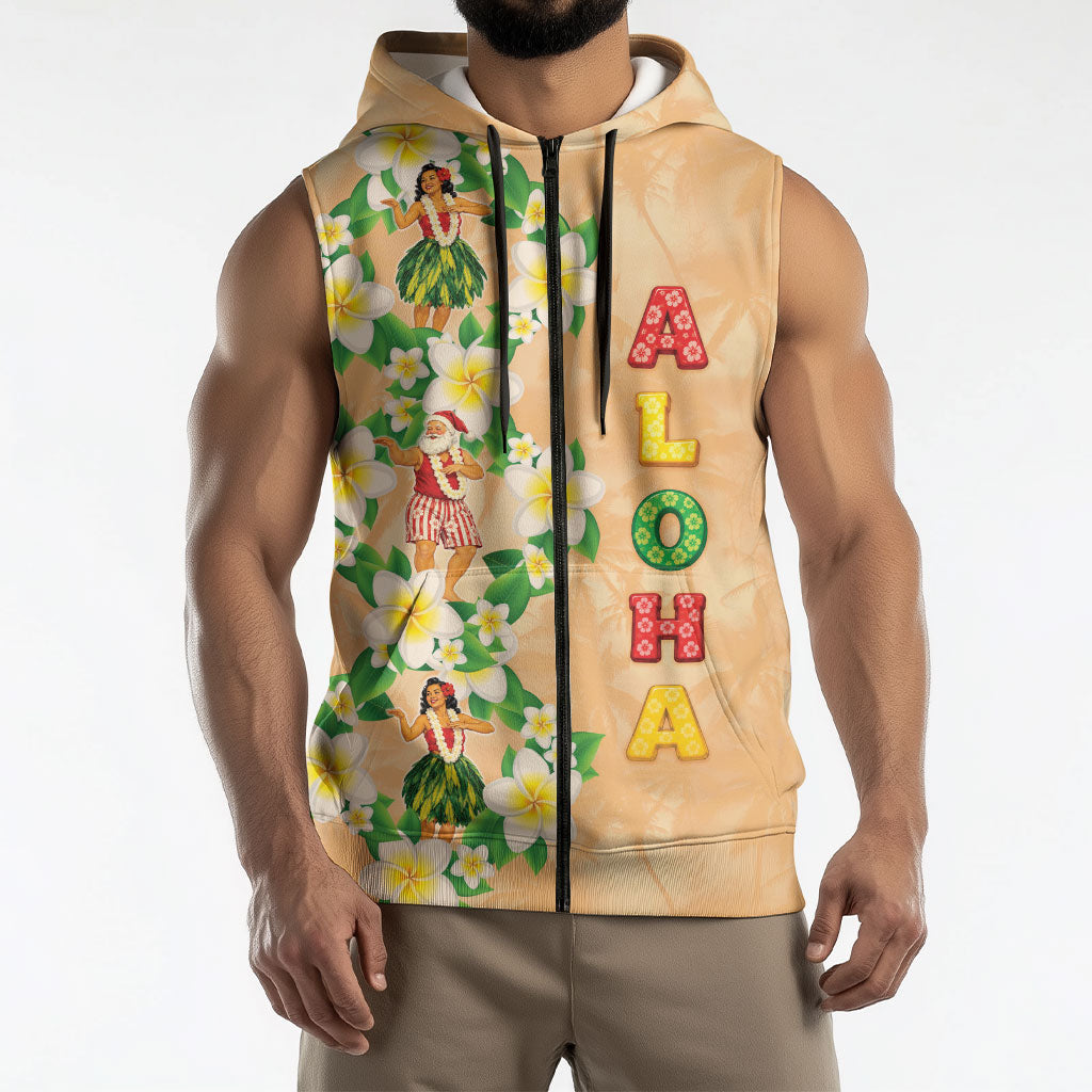 Aloha Hawaii Chilly Christmas Sleeveless Zip Hoodie Tropical Vibes