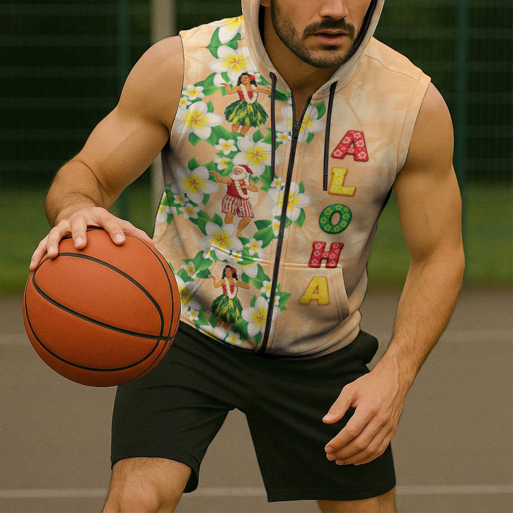 Aloha Hawaii Chilly Christmas Sleeveless Zip Hoodie Tropical Vibes