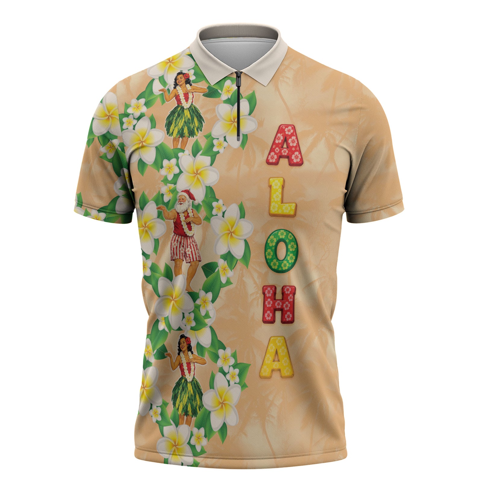 Aloha Hawaii Chilly Christmas Zipper Polo Shirt Tropical Vibes