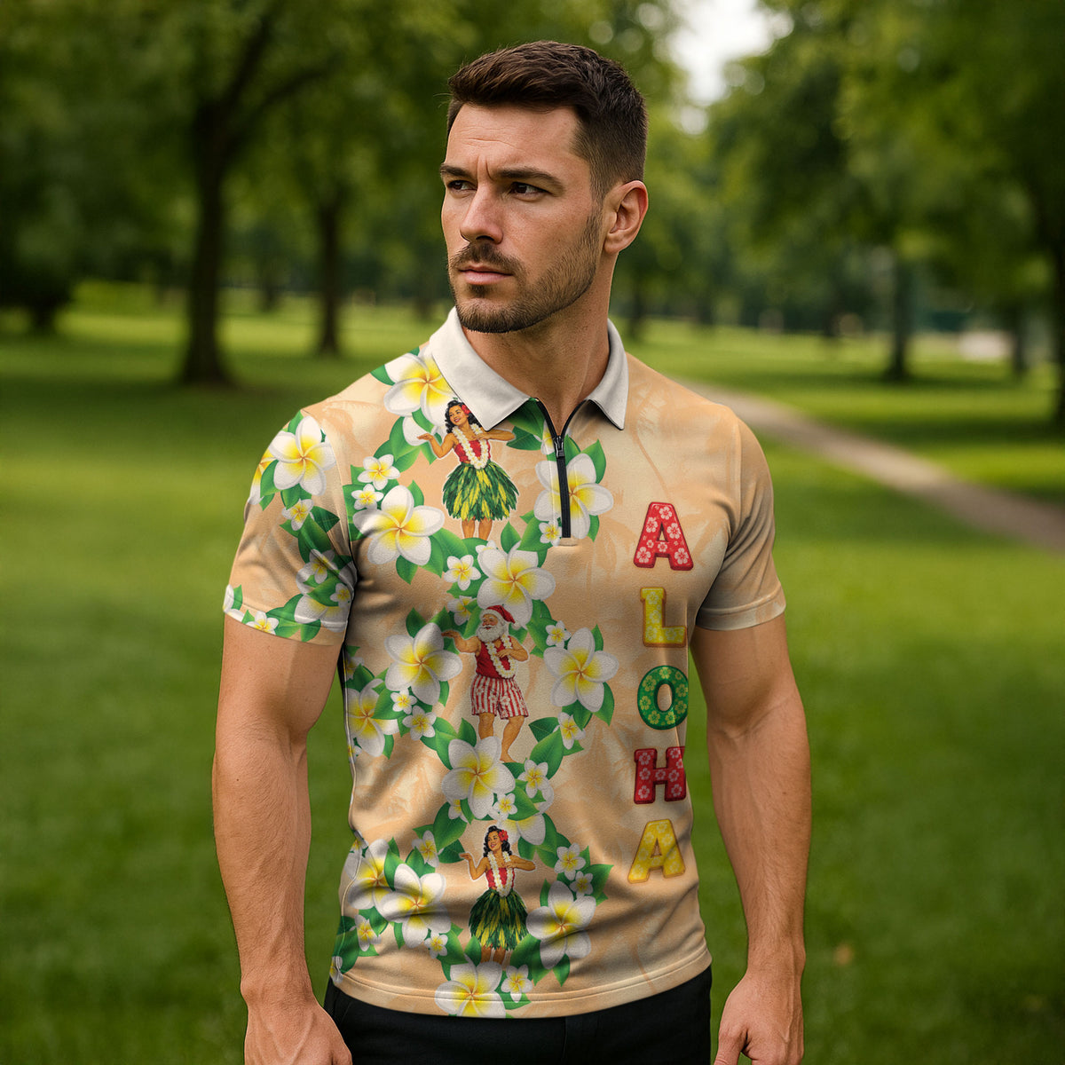 Aloha Hawaii Chilly Christmas Zipper Polo Shirt Tropical Vibes