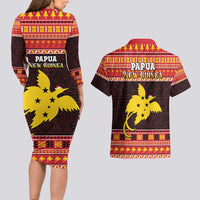 Papua New Guinea Christmas Couples Matching Long Sleeve Bodycon Dress and Hawaiian Shirt Santa Raggiana LT05 - Polynesian Pride