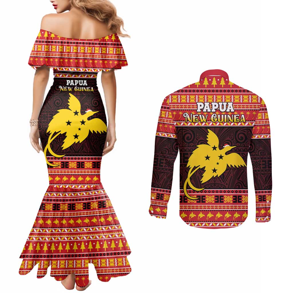 Papua New Guinea Christmas Couples Matching Mermaid Dress and Long Sleeve Button Shirt Santa Raggiana LT05 - Polynesian Pride