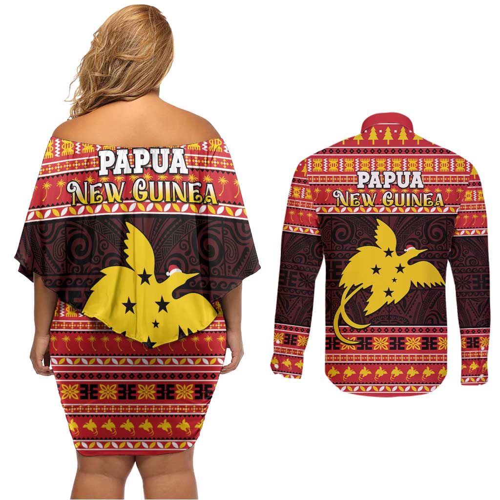 Papua New Guinea Christmas Couples Matching Off Shoulder Short Dress and Long Sleeve Button Shirt Santa Raggiana LT05 - Polynesian Pride