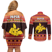 Papua New Guinea Christmas Couples Matching Off Shoulder Short Dress and Long Sleeve Button Shirt Santa Raggiana LT05 - Polynesian Pride