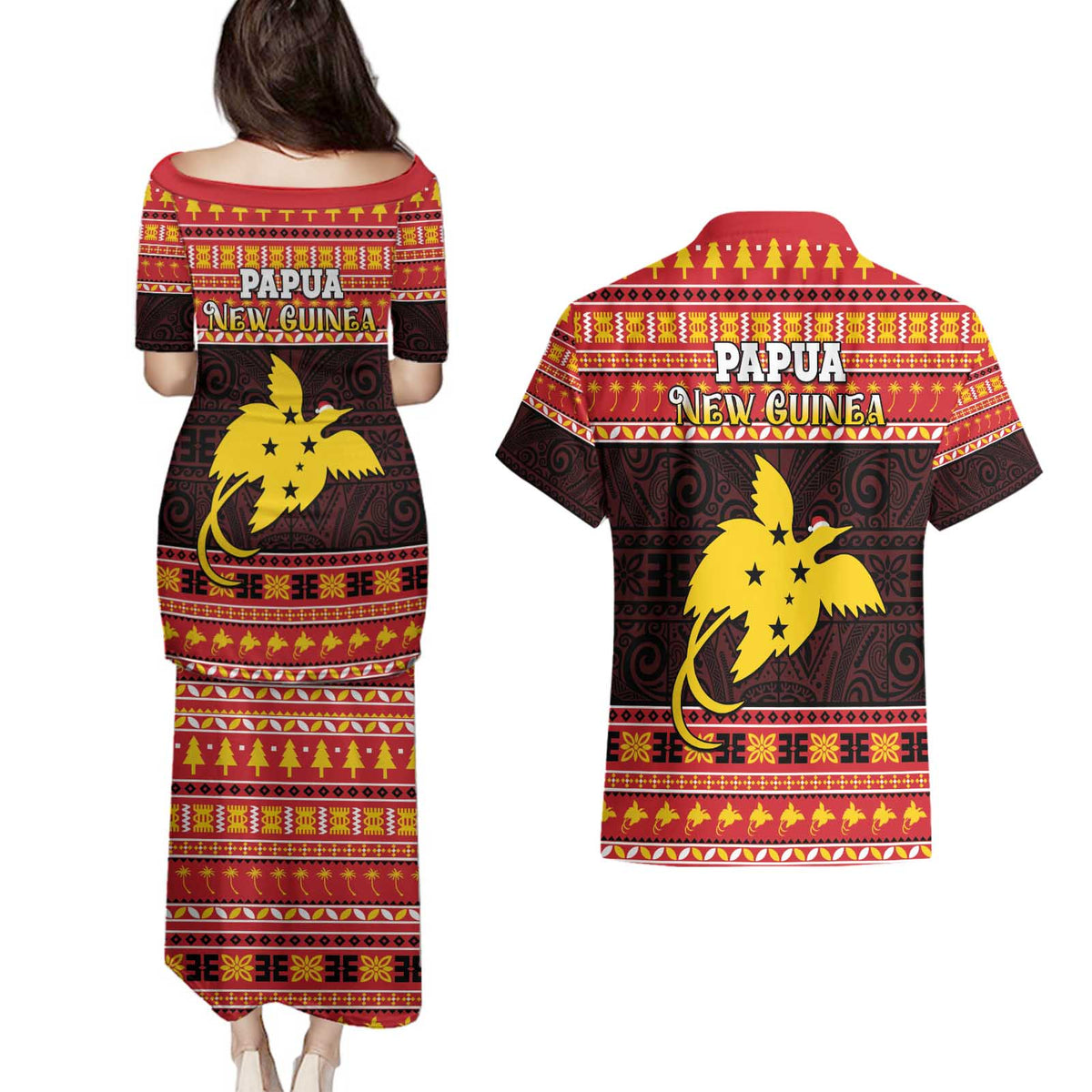 Papua New Guinea Christmas Couples Matching Puletasi and Hawaiian Shirt Santa Raggiana LT05 - Polynesian Pride