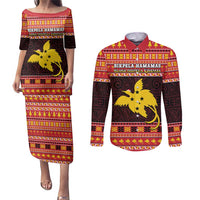 Papua New Guinea Christmas Couples Matching Puletasi and Long Sleeve Button Shirt Santa Raggiana LT05 Red - Polynesian Pride
