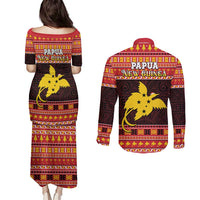Papua New Guinea Christmas Couples Matching Puletasi and Long Sleeve Button Shirt Santa Raggiana LT05 - Polynesian Pride