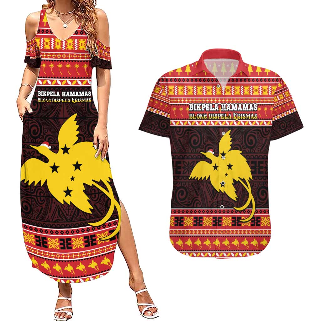 Papua New Guinea Christmas Couples Matching Summer Maxi Dress and Hawaiian Shirt Santa Raggiana LT05 Red - Polynesian Pride