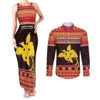 Papua New Guinea Christmas Couples Matching Tank Maxi Dress and Long Sleeve Button Shirt Santa Raggiana LT05 Red - Polynesian Pride