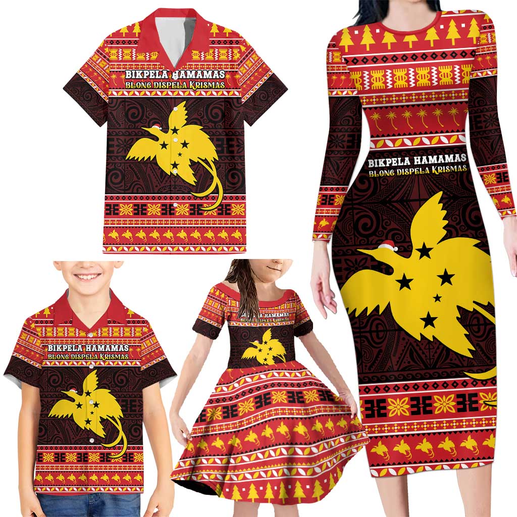 Papua New Guinea Christmas Family Matching Long Sleeve Bodycon Dress and Hawaiian Shirt Santa Raggiana LT05 - Polynesian Pride