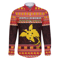 Papua New Guinea Christmas Family Matching Mermaid Dress and Hawaiian Shirt Santa Raggiana LT05 Dad's Shirt - Long Sleeve Red - Polynesian Pride