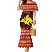 Papua New Guinea Christmas Family Matching Mermaid Dress and Hawaiian Shirt Santa Raggiana LT05 Mom's Dress Red - Polynesian Pride