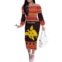 Papua New Guinea Christmas Family Matching Off The Shoulder Long Sleeve Dress and Hawaiian Shirt Santa Raggiana LT05 Mom's Dress Red - Polynesian Pride
