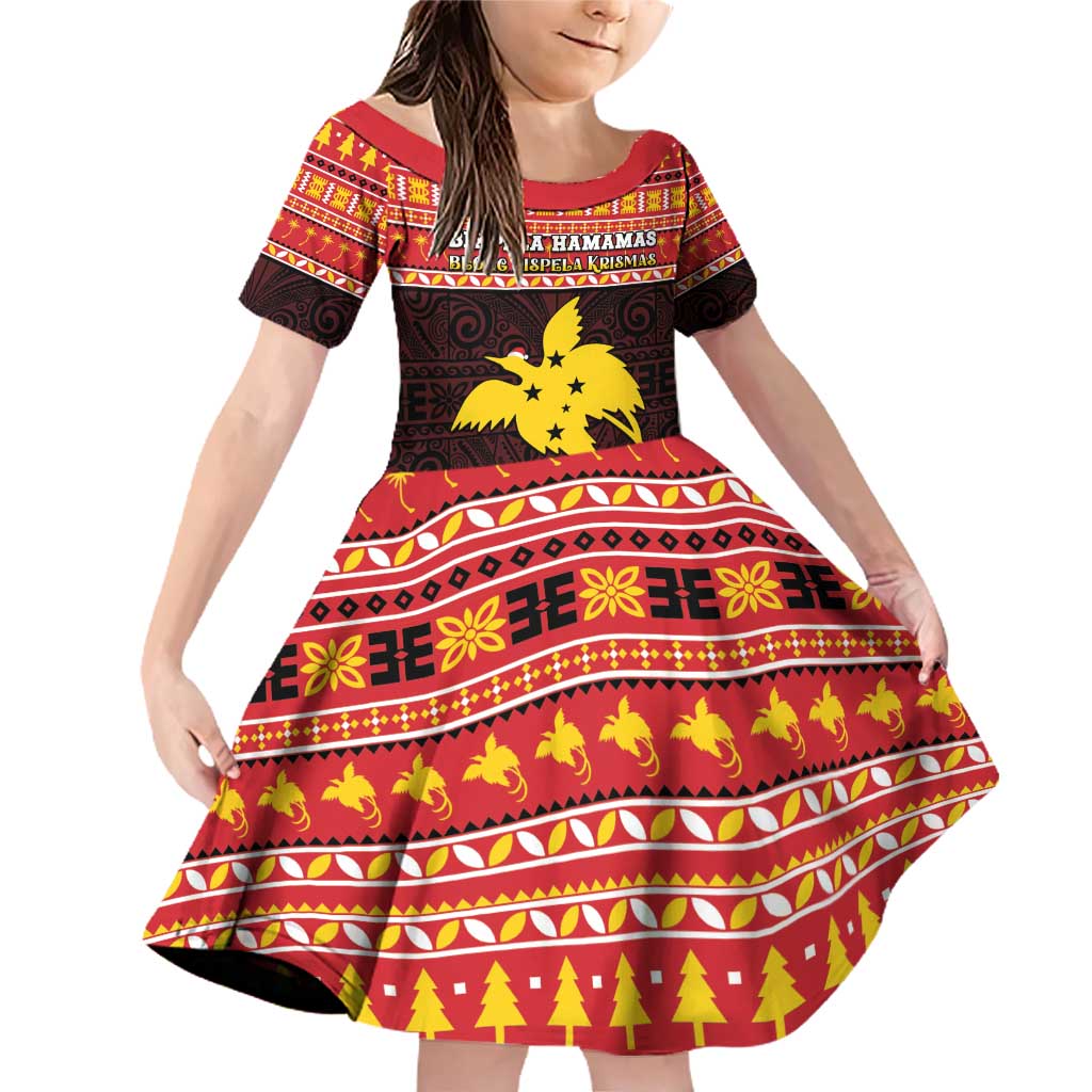 Papua New Guinea Christmas Family Matching Off Shoulder Short Dress and Hawaiian Shirt Santa Raggiana LT05 Daughter's Dress Red - Polynesian Pride