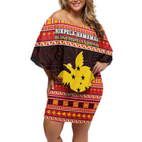 Papua New Guinea Christmas Family Matching Off Shoulder Short Dress and Hawaiian Shirt Santa Raggiana LT05 Mom's Dress Red - Polynesian Pride