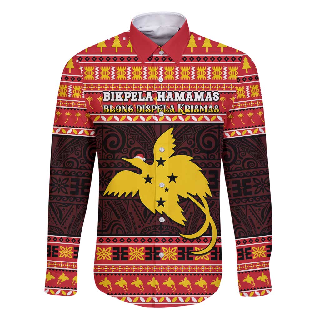 Papua New Guinea Christmas Family Matching Puletasi and Hawaiian Shirt Santa Raggiana LT05 Dad's Shirt - Long Sleeve Red - Polynesian Pride