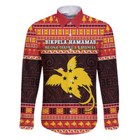 Papua New Guinea Christmas Family Matching Puletasi and Hawaiian Shirt Santa Raggiana LT05 Dad's Shirt - Long Sleeve Red - Polynesian Pride