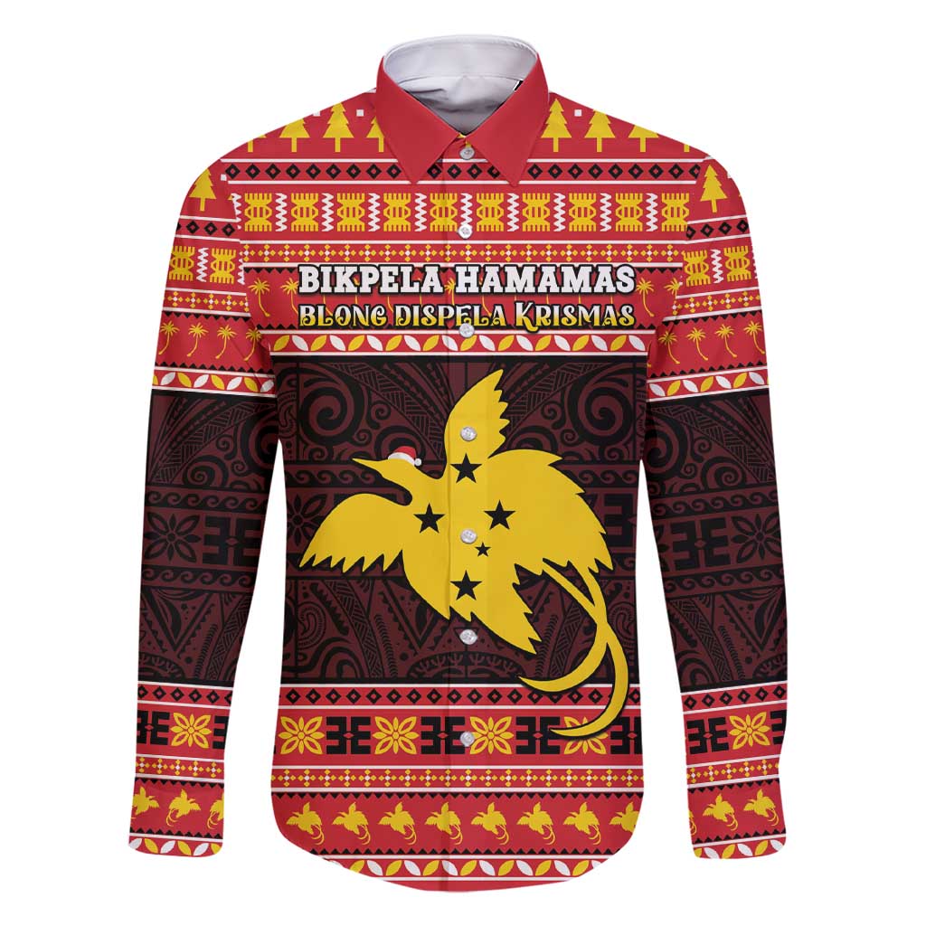 Papua New Guinea Christmas Family Matching Short Sleeve Bodycon Dress and Hawaiian Shirt Santa Raggiana LT05 Dad's Shirt - Long Sleeve Red - Polynesian Pride
