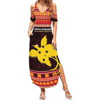 Papua New Guinea Christmas Family Matching Summer Maxi Dress and Hawaiian Shirt Santa Raggiana LT05 Mom's Dress Red - Polynesian Pride