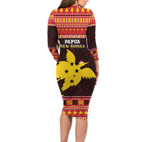 Papua New Guinea Christmas Long Sleeve Bodycon Dress Santa Raggiana LT05 - Polynesian Pride