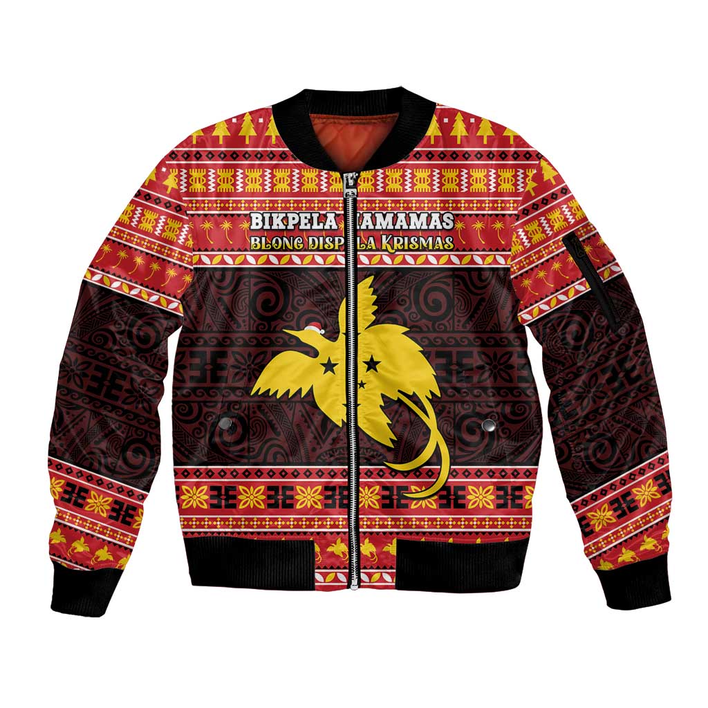 Papua New Guinea Christmas Sleeve Zip Bomber Jacket Santa Raggiana LT05 Unisex Red - Polynesian Pride