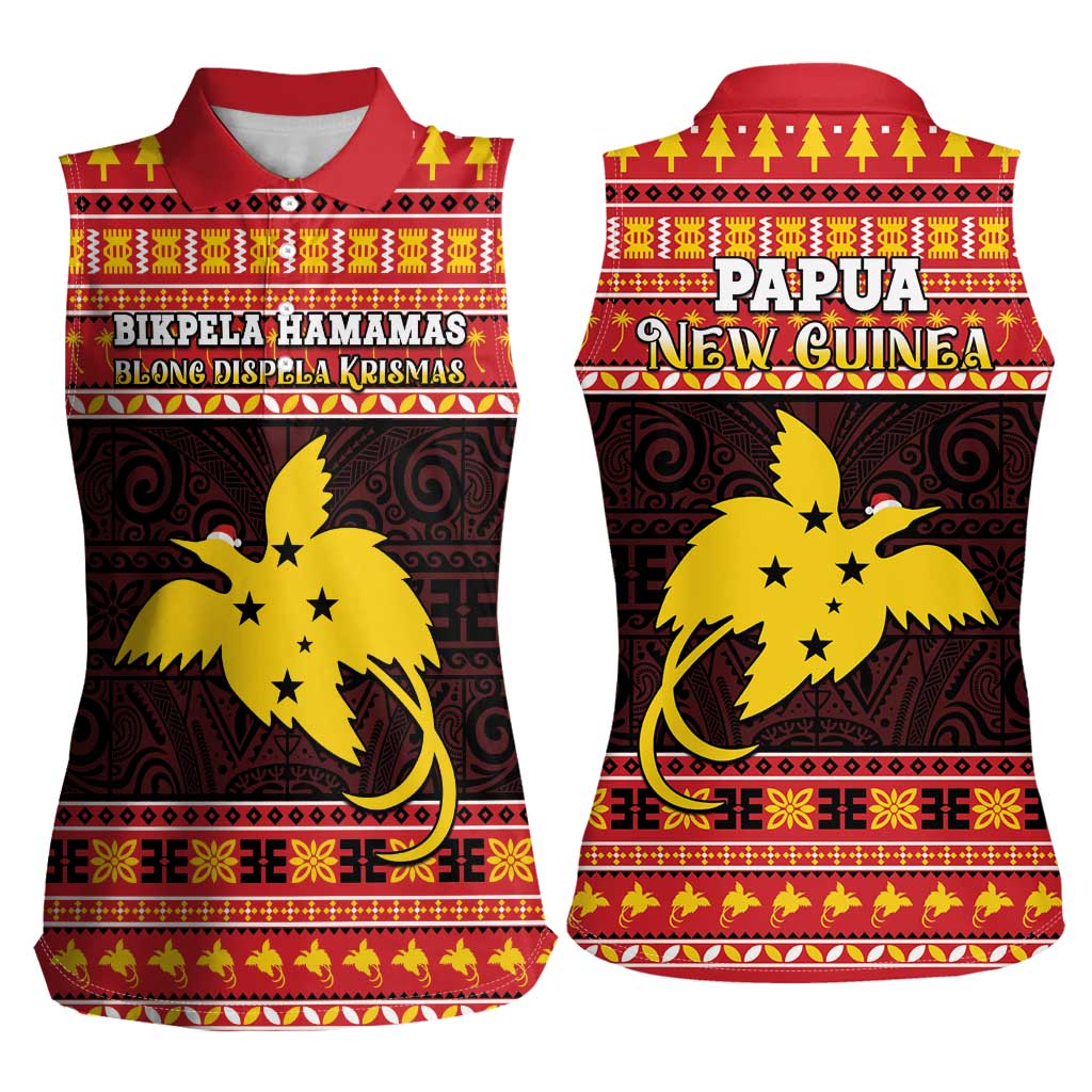 Papua New Guinea Christmas Women Sleeveless Polo Shirt Santa Raggiana LT05 - Polynesian Pride