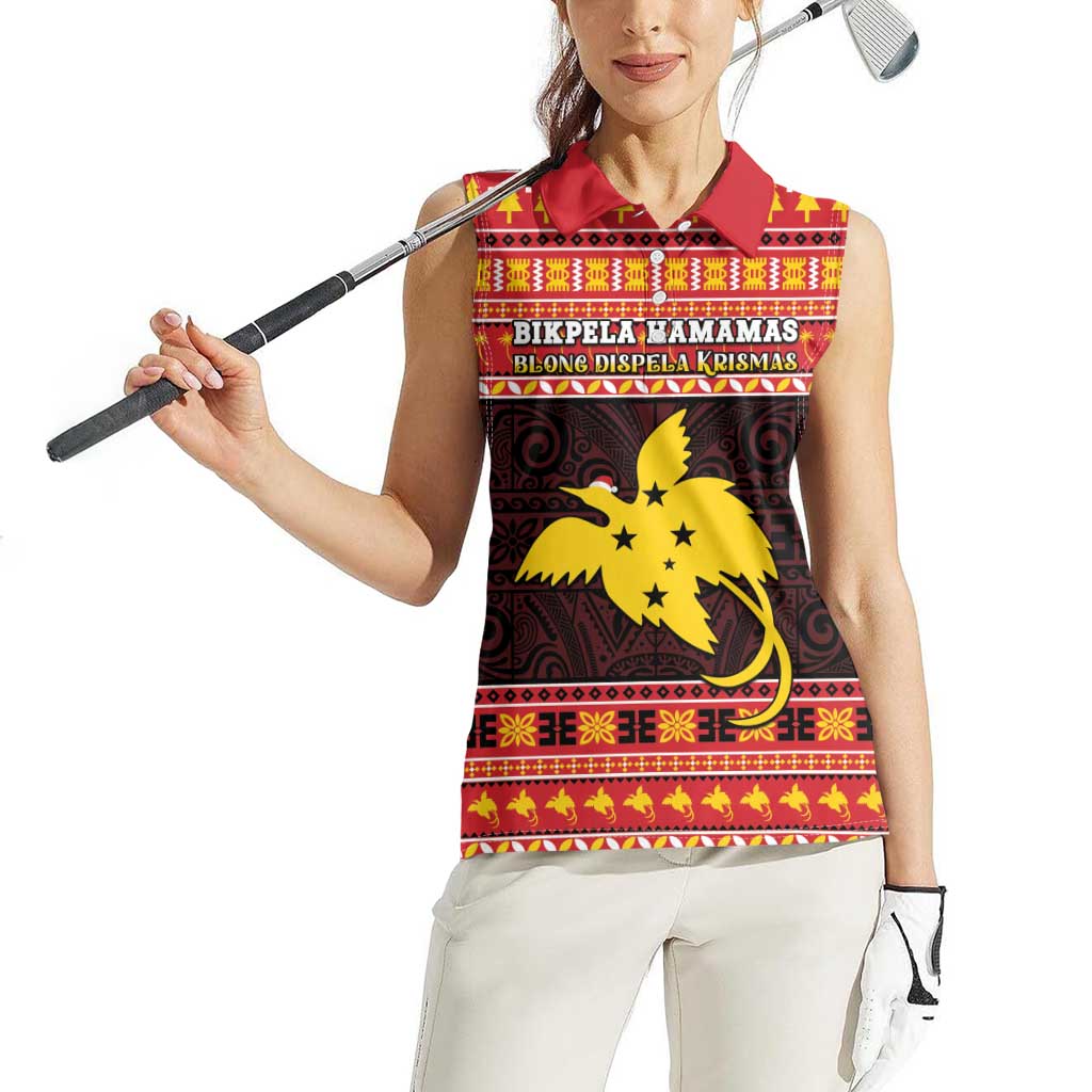 Papua New Guinea Christmas Women Sleeveless Polo Shirt Santa Raggiana LT05 - Polynesian Pride