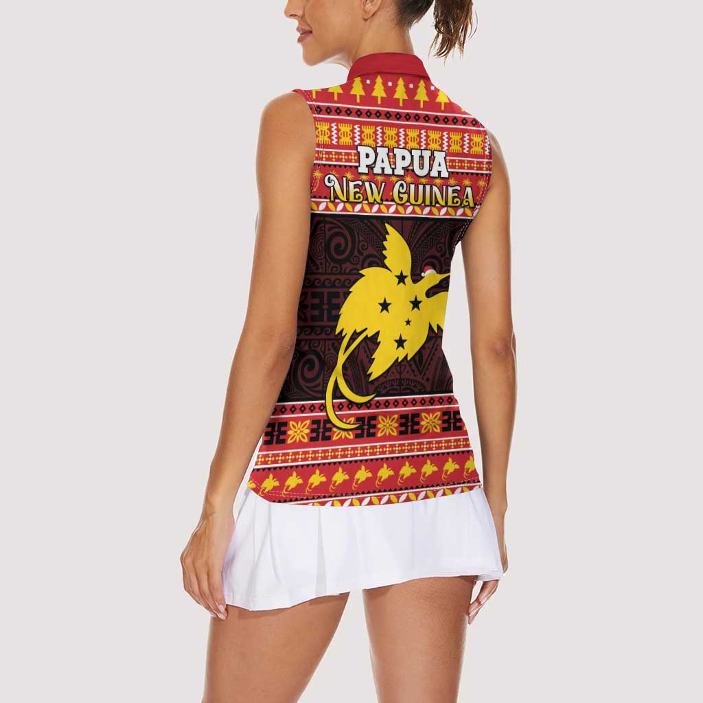Papua New Guinea Christmas Women Sleeveless Polo Shirt Santa Raggiana LT05 - Polynesian Pride