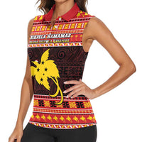 Papua New Guinea Christmas Women Sleeveless Polo Shirt Santa Raggiana LT05 - Polynesian Pride