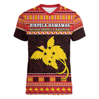 Papua New Guinea Christmas Women V-Neck T-Shirt Santa Raggiana LT05 Female Red - Polynesian Pride