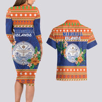 Marshall Islands Christmas Couples Matching Long Sleeve Bodycon Dress and Hawaiian Shirt Marshallese Seal Meddi Kirijmoj LT05 - Polynesian Pride