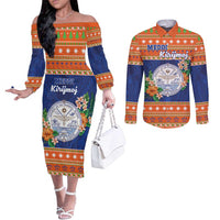 Marshall Islands Christmas Couples Matching Off The Shoulder Long Sleeve Dress and Long Sleeve Button Shirt Marshallese Seal Meddi Kirijmoj LT05 Orange - Polynesian Pride