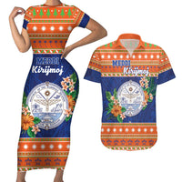 Marshall Islands Christmas Couples Matching Short Sleeve Bodycon Dress and Hawaiian Shirt Marshallese Seal Meddi Kirijmoj LT05 Orange - Polynesian Pride