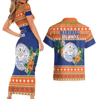 Marshall Islands Christmas Couples Matching Short Sleeve Bodycon Dress and Hawaiian Shirt Marshallese Seal Meddi Kirijmoj LT05 - Polynesian Pride