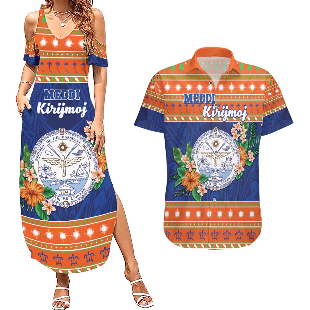Marshall Islands Christmas Couples Matching Summer Maxi Dress and Hawaiian Shirt Marshallese Seal Meddi Kirijmoj LT05 Orange - Polynesian Pride