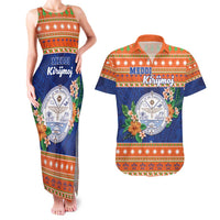 Marshall Islands Christmas Couples Matching Tank Maxi Dress and Hawaiian Shirt Marshallese Seal Meddi Kirijmoj LT05 Orange - Polynesian Pride