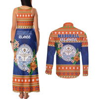 Marshall Islands Christmas Couples Matching Tank Maxi Dress and Long Sleeve Button Shirt Marshallese Seal Meddi Kirijmoj LT05 - Polynesian Pride