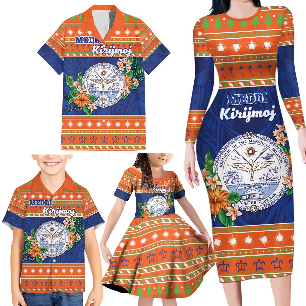 Marshall Islands Christmas Family Matching Long Sleeve Bodycon Dress and Hawaiian Shirt Marshallese Seal Meddi Kirijmoj LT05 - Polynesian Pride