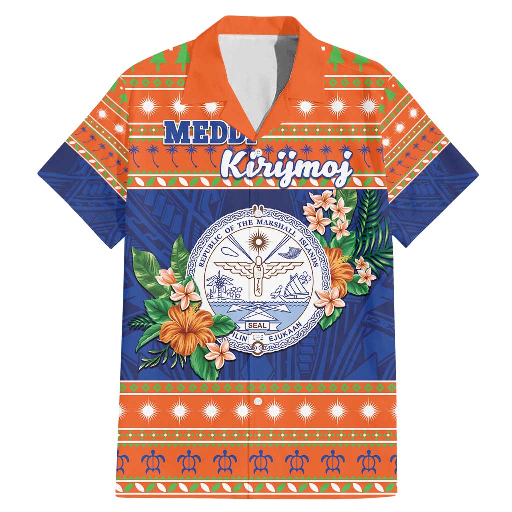 Marshall Islands Christmas Family Matching Mermaid Dress and Hawaiian Shirt Marshallese Seal Meddi Kirijmoj LT05 Dad's Shirt - Short Sleeve Orange - Polynesian Pride