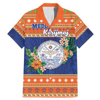 Marshall Islands Christmas Family Matching Mermaid Dress and Hawaiian Shirt Marshallese Seal Meddi Kirijmoj LT05 Dad's Shirt - Short Sleeve Orange - Polynesian Pride
