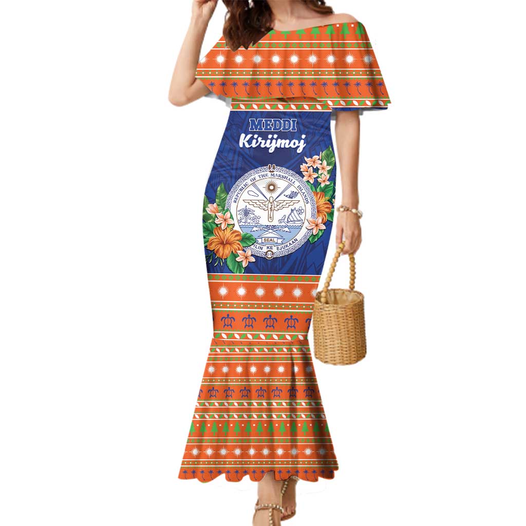 Marshall Islands Christmas Family Matching Mermaid Dress and Hawaiian Shirt Marshallese Seal Meddi Kirijmoj LT05 Mom's Dress Orange - Polynesian Pride