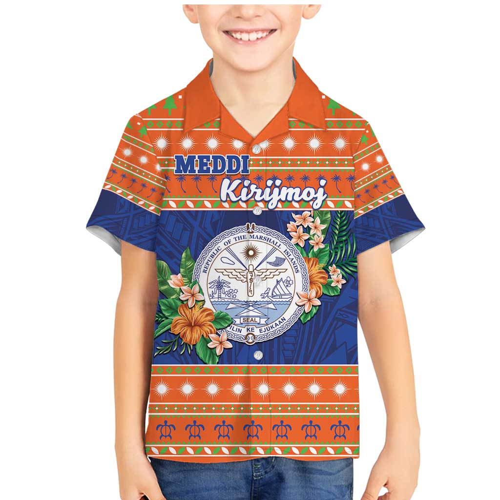 Marshall Islands Christmas Family Matching Mermaid Dress and Hawaiian Shirt Marshallese Seal Meddi Kirijmoj LT05 Son's Shirt Orange - Polynesian Pride