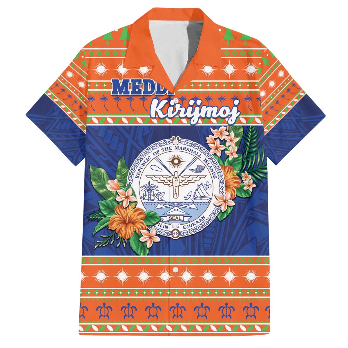 Marshall Islands Christmas Family Matching Off The Shoulder Long Sleeve Dress and Hawaiian Shirt Marshallese Seal Meddi Kirijmoj LT05 Dad's Shirt - Short Sleeve Orange - Polynesian Pride