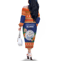 Marshall Islands Christmas Family Matching Off The Shoulder Long Sleeve Dress and Hawaiian Shirt Marshallese Seal Meddi Kirijmoj LT05 - Polynesian Pride