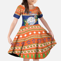 Marshall Islands Christmas Family Matching Off Shoulder Maxi Dress and Hawaiian Shirt Marshallese Seal Meddi Kirijmoj LT05 Daughter's Dress Orange - Polynesian Pride