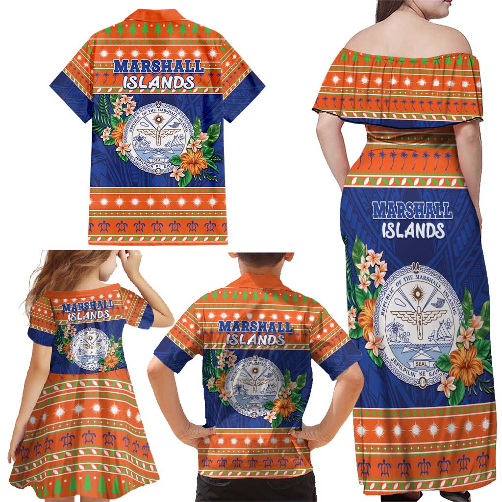 Marshall Islands Christmas Family Matching Off Shoulder Maxi Dress and Hawaiian Shirt Marshallese Seal Meddi Kirijmoj LT05 - Polynesian Pride